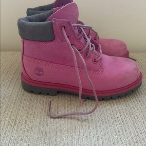 Pink Girls Lace-Up Suede Boots